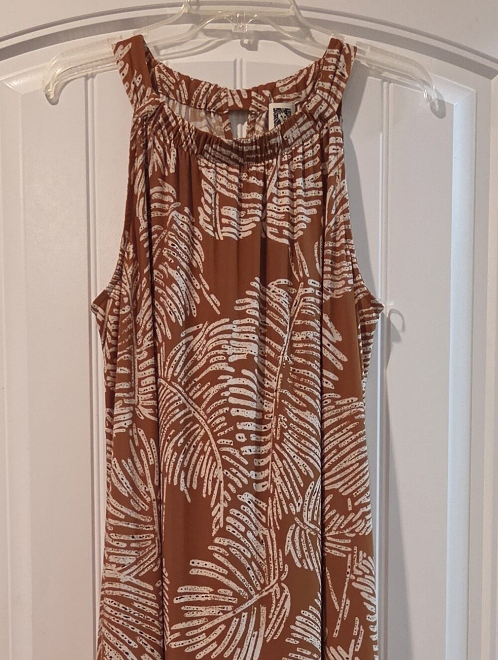 Anne Klein Rust and Cream Palm-Print Maxi Dress